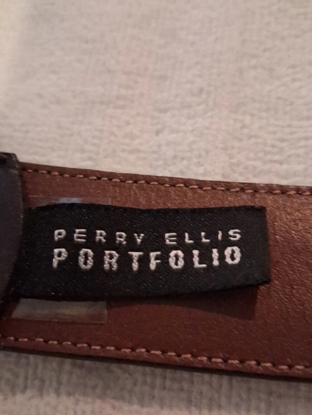 Perry Ellis Dark Brown Leather Belt with Silver-Tone Buckle Size 34